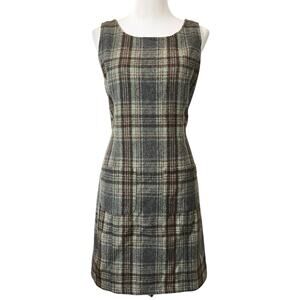 Fargo Clothing Supply Dress Wool Blend Plaid Pencil Sleeveless Green Brown Sz L